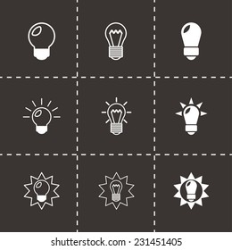 Vector black bulbs icon set on black background