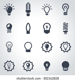 Vector black bulbs icon set on grey background