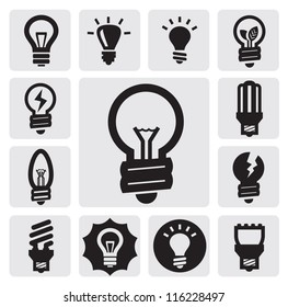 vector black bulbs icons set on gray