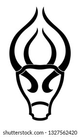 Vector black bull head, isolated on white background. Stylized  ornament. Template for tattoo. Design element. Zodiac sign. Taurus.