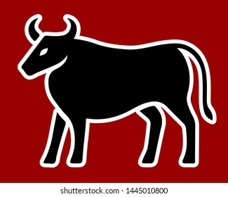 Vector black bull on a red background. Spanish Bullfight. Corrida