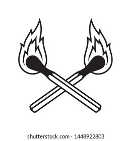 Vector black burning two crossed match stick. Isolated on white background
