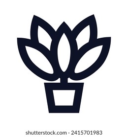 Vector black bush potted plant icon on white.