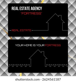 Vector, black business card of a real estate agency FORTRESS  with a minimalist design.