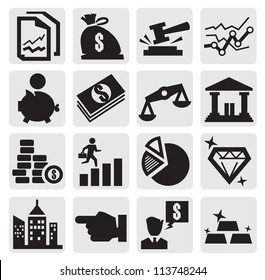 vector black business and finance icons set on gray