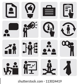 vector black business icon set on gray