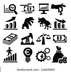 vector black business icon set on white