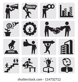 vector black business icons set on gray