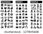 vector black business, money and people icons set