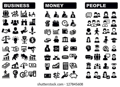 vector black business, money and people icons set