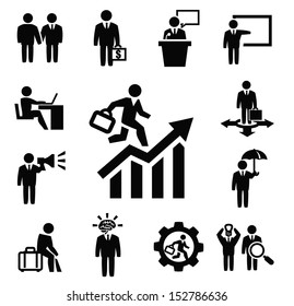 vector black business persons icons set on white