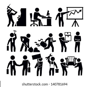 Vector Black Business And Worker Icon Set