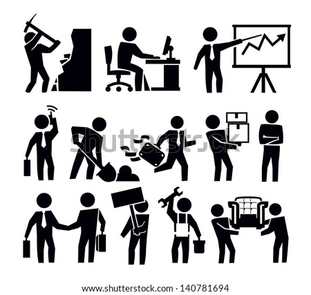 Vector Black Business Worker Icon Set Stock Vector (Royalty Free