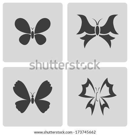 Vector black buttefly icons set on white background.