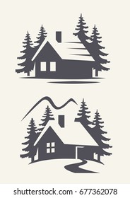 vector black cabin icon on white background