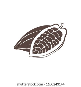 vector black cacao beans on white background