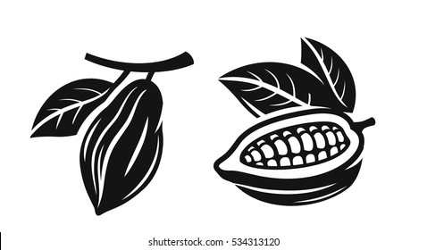 vector black cacao beans on white background
