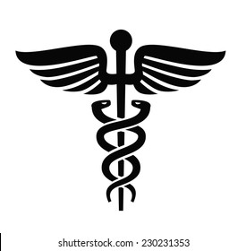 vector black Caduceus icon on white background