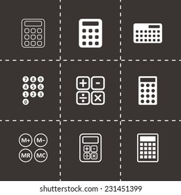 Vector black calculator icon set on black background