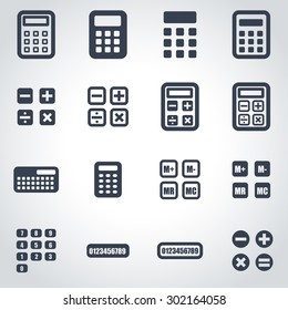 Vector black calculator icon set. 