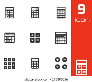 Vector black calculator icons set on white background