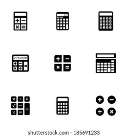 Vector black calculator icons set on white background