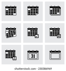 Vector black calendar icon set on grey background