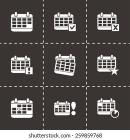 Vector black calendar icon set on black background.