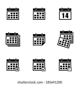 Vector black calendar icons set on white background.