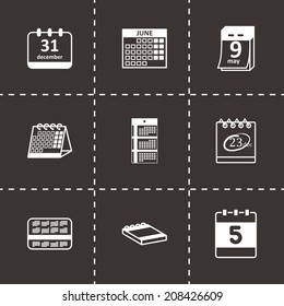 Vector black calendar icons set on black background