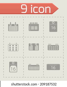 Vector black calendar icons set on grey background