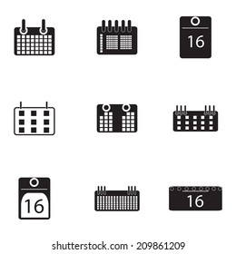 Vector black calendar icons set on white background
