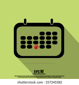 Vector Black Calendar With Red Check Mark With Shadow