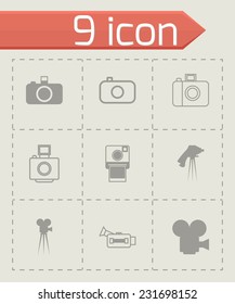 Vector black camera icon set on grey background