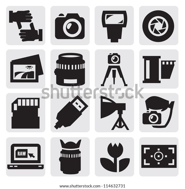 Vector Black Camera Icon Set On Stock Vector (Royalty Free) 114632731