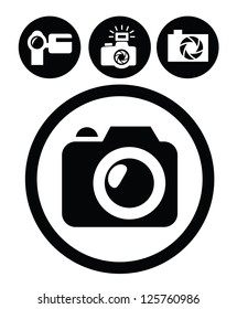 vector black camera icons set on white