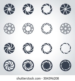 Vector black camera shutter icon set