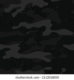 Vector black camo pattern, night texture, seamless night background. Disguise svg