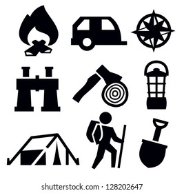 vector black camping icon set on white