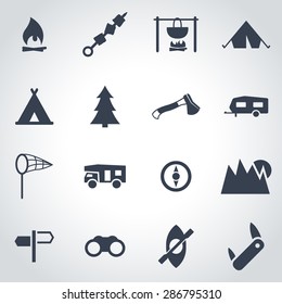 Vector Black Camping Icon Set.