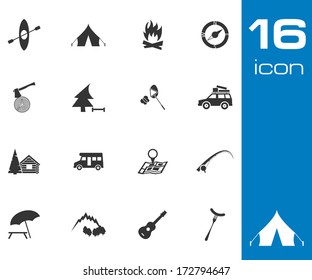 Vector black camping icons set on white background