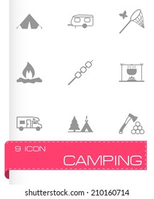 Vector black camping icons set on white background