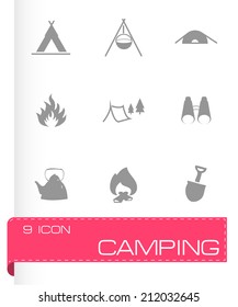 Vector black camping icons set on white background