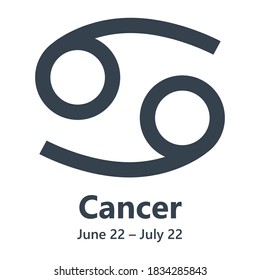 Vector black Cancer astrology zodiac sign. Flat design astronomy symbol. 