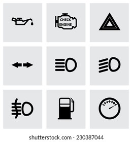 Vector black car dashboard icon set on grey background