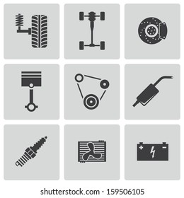Vector black car parts icons set