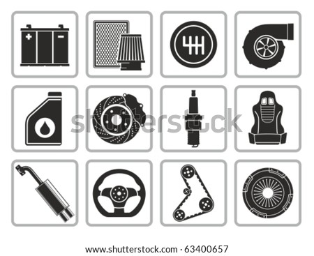 Vector black car parts icons set.