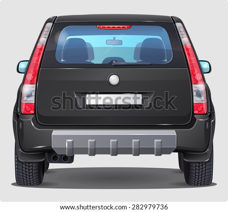 Vector Black Car - Rear view - Visible interior Version