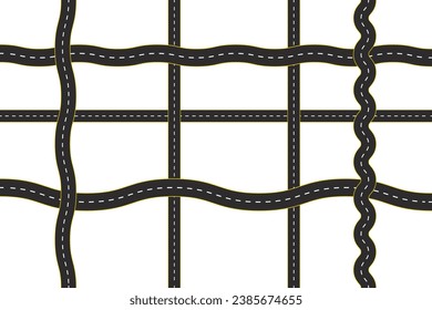 Vektorschwarze Autostraße. Straßenschilder. Der Weg zum Horizont in der Perspektive. Infografik-Icons der Business-Roadmap für abstrakte Hintergrundvorlagen. leere Linie, einzelne Vektorgrafik-Konzept