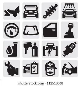 Vector Black Car Service Icon Set On Gray